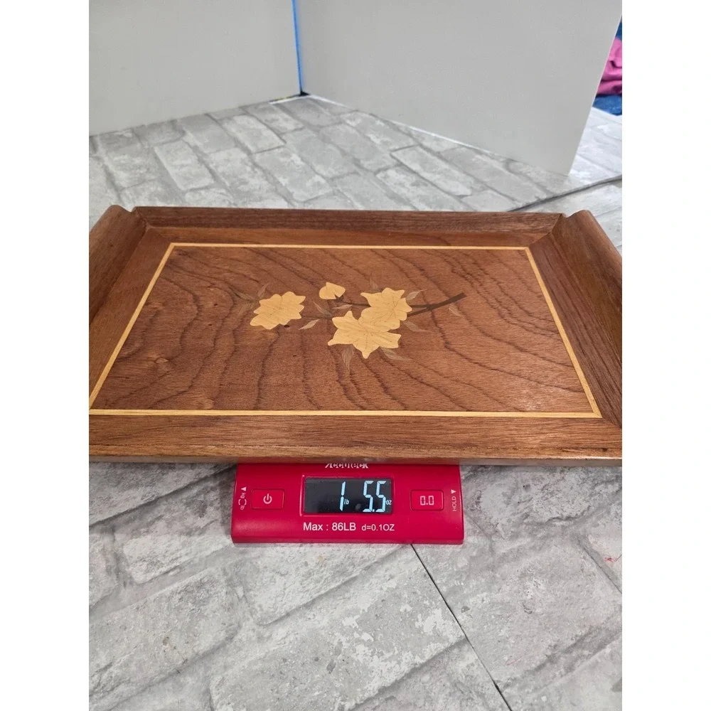 2 Vintage Mid Century Riekes Crisa Wood Inlay Tray Spline Joints Flower Motif